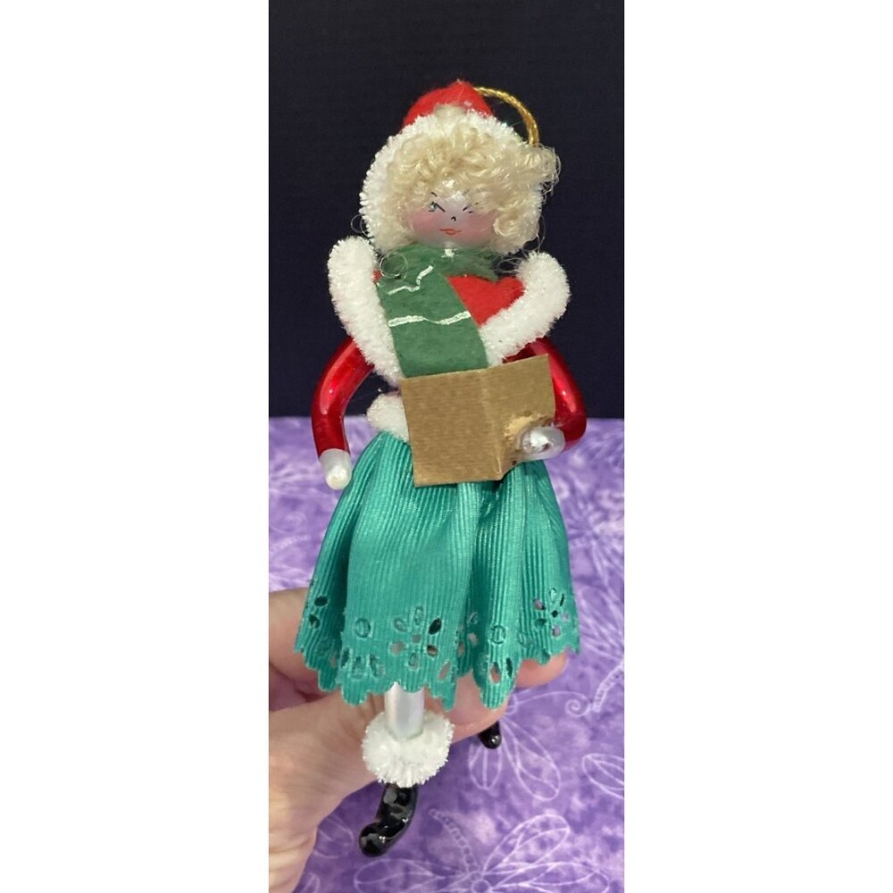 Vintage De Carlini Made In Italy Lady Caroler‎ Glass Christmas Holiday Ornament
